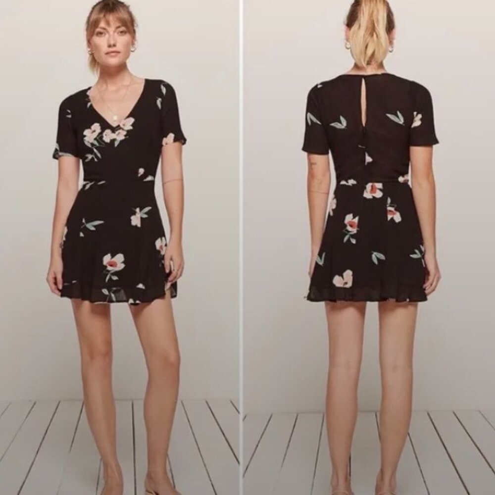 Reformation Gabriella Mini Floral Black Dress